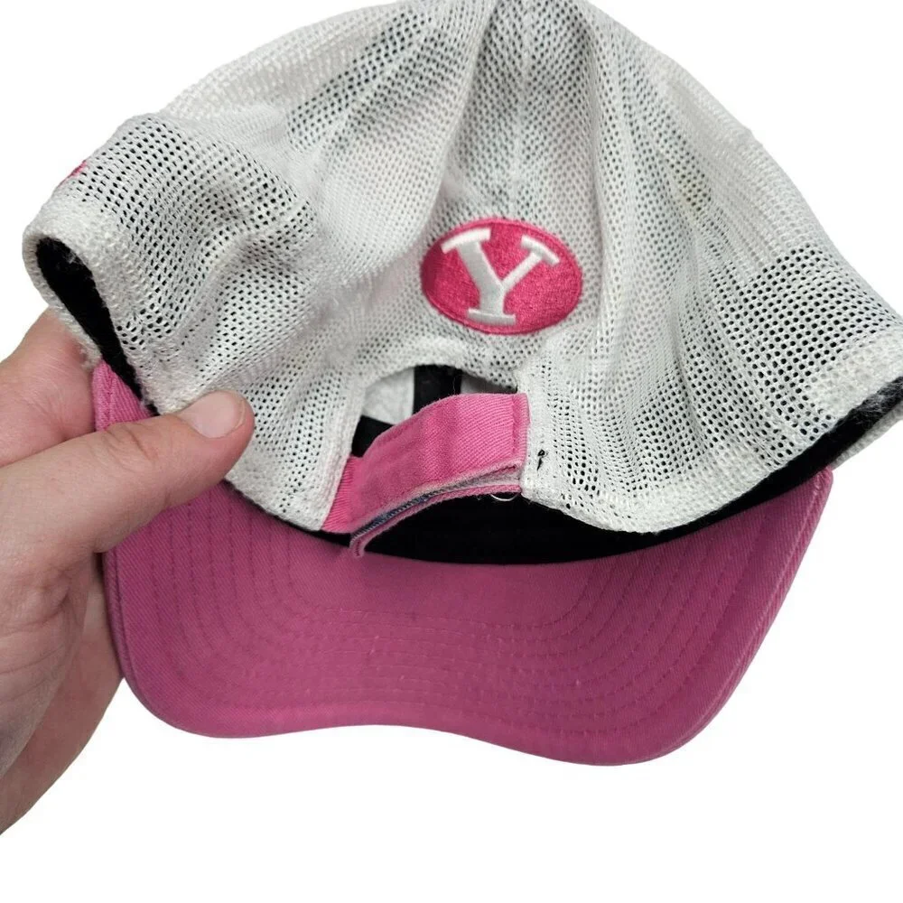BYU Cougars Youth Trucker Hat Pink Mesh Back Embroidered New Era FLAWED‎